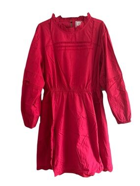 Lea Womens Red Lace-Trim Long Sleeve Mini Dress